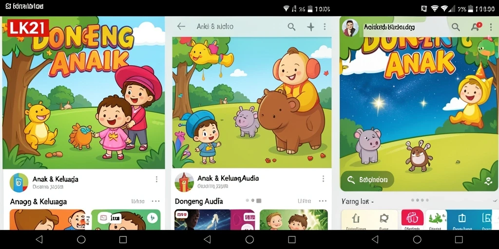 Antarmuka aplikasi LK21 dengan koleksi dongeng audio yang menarik.