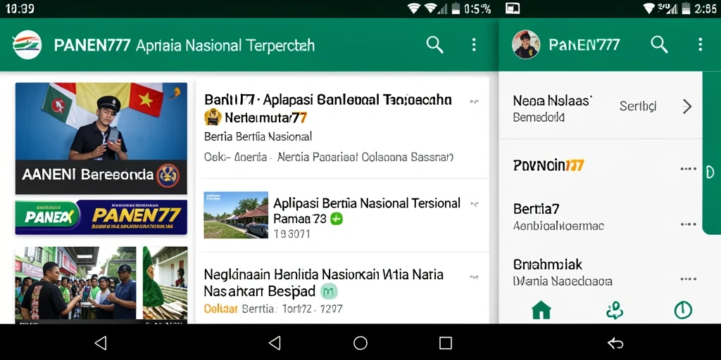 Antarmuka aplikasi PANEN77 yang menampilkan berita nasional terkini.