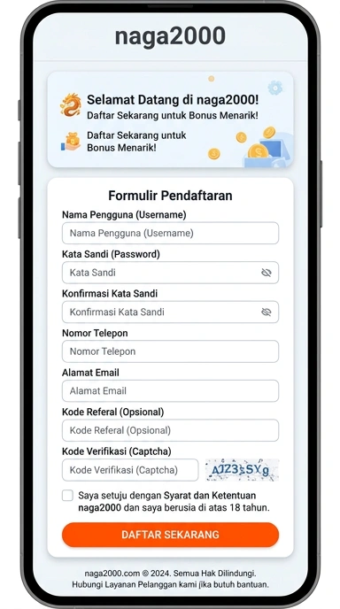 Tampilan halaman daftar naga2000